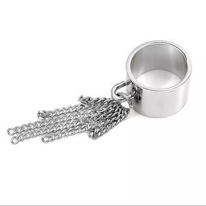 Silver Long Tassel Fringe Chains Charms Wide Band Ring NEW